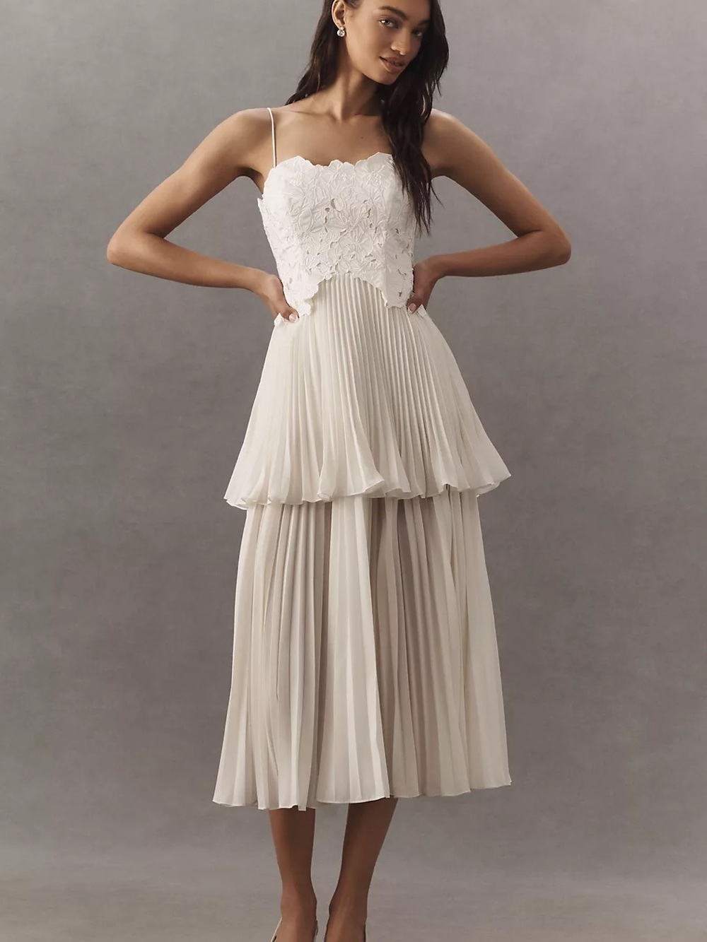 AMUR Esme Laser-Cut Floral Tiered Midi Dress - Size 4